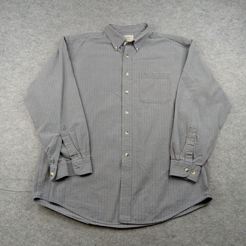LL Bean Shirt Mens Large Work Plaid 100% Cotton Button Front Long Sleeve Casual*